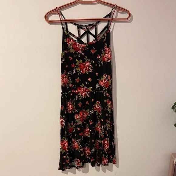 Floral Black and Red Women's Dress - Picture 1 of 2